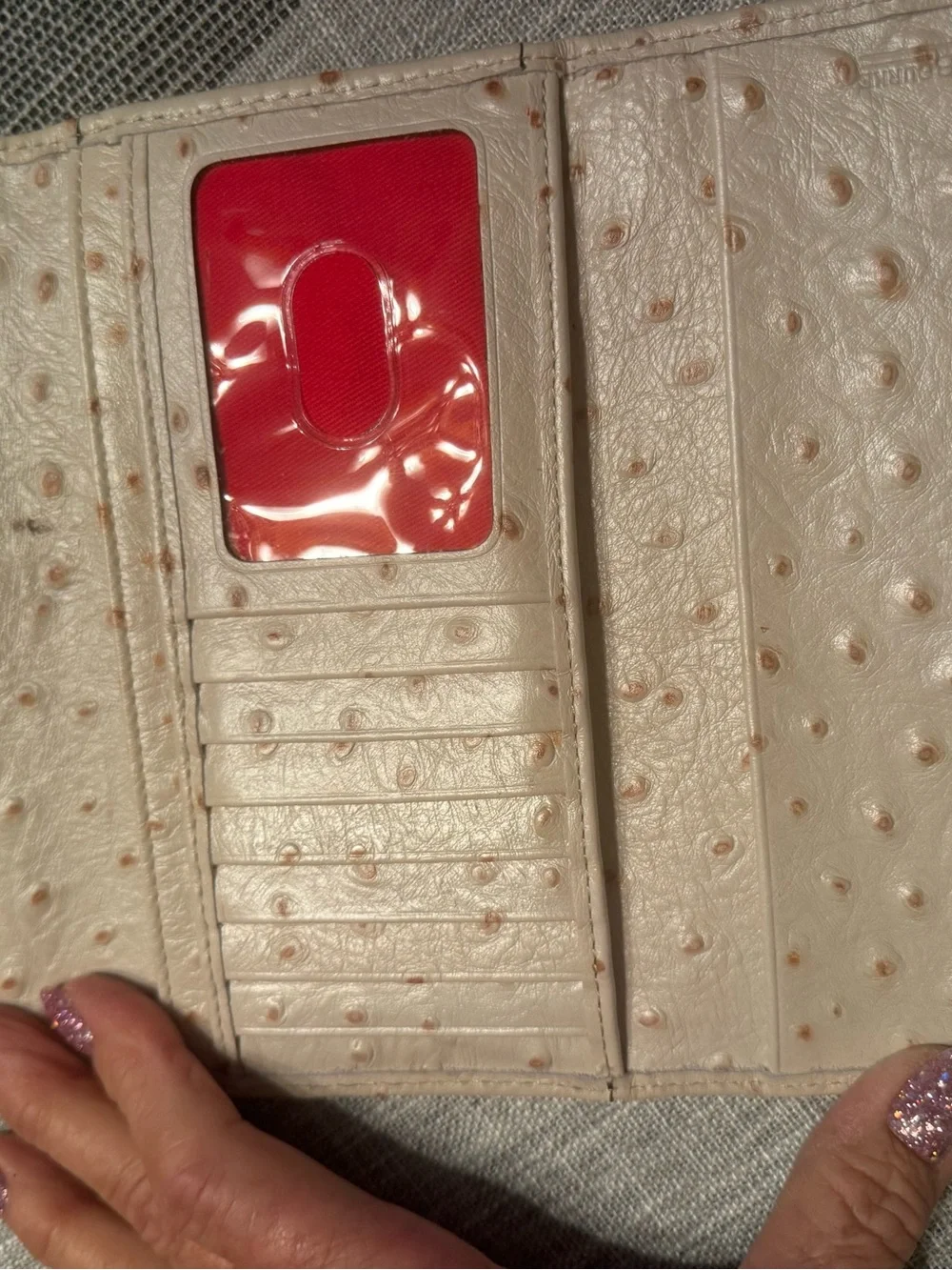 Dooney & Bourke Cream Ostrich-Texture Zip Wallet